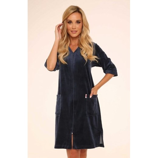 De Lafense Welur 431 szlafrok damski granatowy ze sklepu intimiti.pl w kategorii Szlafroki damskie - zdjęcie 187859525