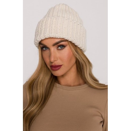 Moe czapka damska splot prążkowany ecru M895 ze sklepu intimiti.pl w kategorii Czapki zimowe damskie - zdjęcie 187859755