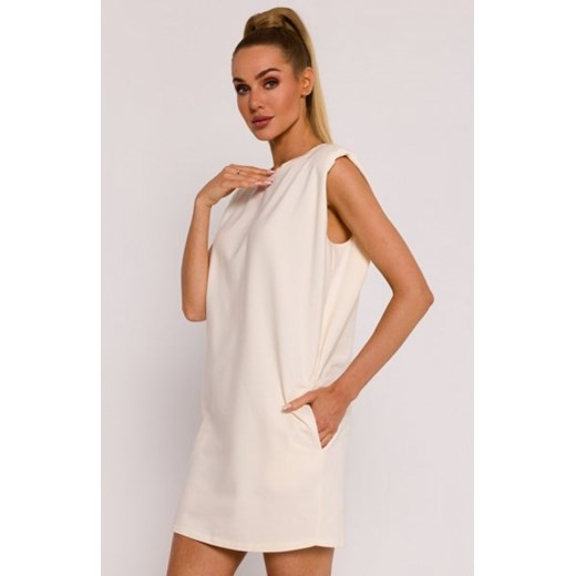 Moe sukienka mini z poduszkami na ramionach śmietankowa M789 ze sklepu intimiti.pl w kategorii Sukienki - zdjęcie 187859828