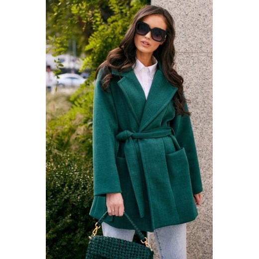 Krótki płaszcz z paskiem 0027 ze sklepu intimiti.pl w kategorii Płaszcze damskie - zdjęcie 187859865