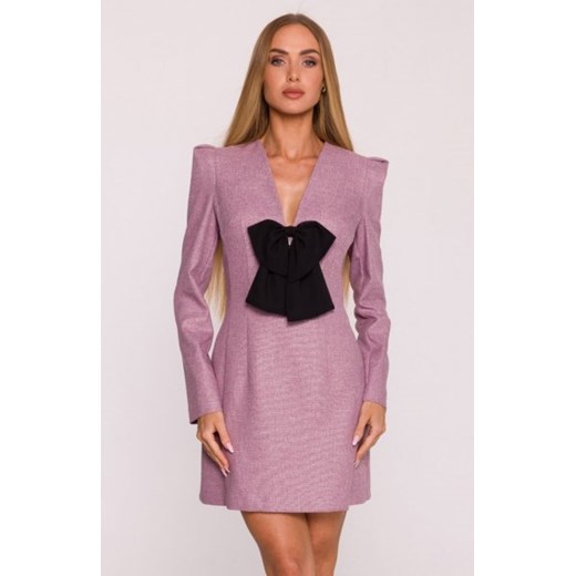Moe sukienka tweedowa z kokardą szyfonową marsala M869 ze sklepu intimiti.pl w kategorii Sukienki - zdjęcie 187860029