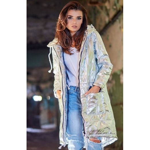 Pikowana kurtka srebrna z kapturem A339 ze sklepu intimiti.pl w kategorii Kurtki damskie - zdjęcie 187860056