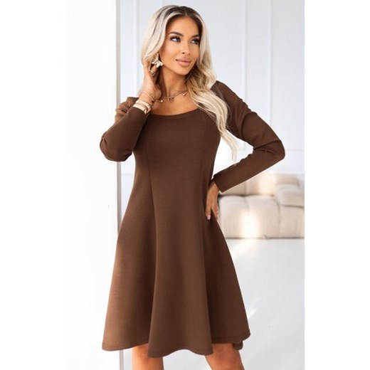 Numoco 574-2 IVANA wygodna trapezowa sukienka z dekoltem i długim rękawkiem ze sklepu intimiti.pl w kategorii Sukienki - zdjęcie 187860209