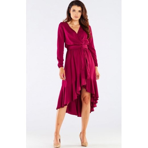 Awama asymetryczna sukienka midi bordowa A456 ze sklepu intimiti.pl w kategorii Sukienki - zdjęcie 187860395