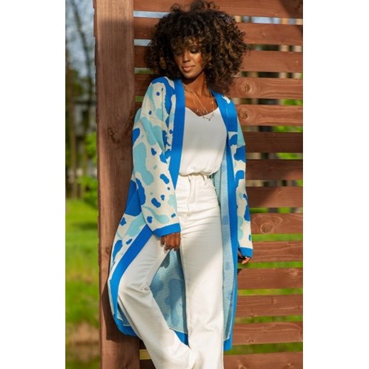 Bawełniany długi kardigan blue F1239 ze sklepu intimiti.pl w kategorii Swetry damskie - zdjęcie 187860525