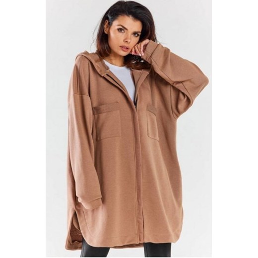 Bluza damska oversize z kapturem beżowa M281 ze sklepu intimiti.pl w kategorii Bluzy damskie - zdjęcie 187860627