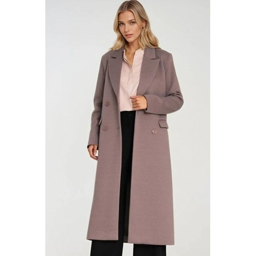 Nife płaszcz dwurzędowy z klasycznym kołnierzem beżowy ze sklepu intimiti.pl w kategorii Płaszcze damskie - zdjęcie 187860746