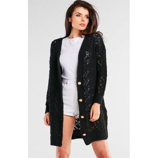 Ażurowy długi sweter damski czarny A448 ze sklepu intimiti.pl w kategorii Swetry damskie - zdjęcie 187861247