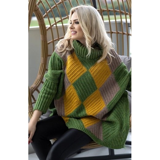 Sweter poncho z rękawami zielony 30088 ze sklepu intimiti.pl w kategorii Swetry damskie - zdjęcie 187861255