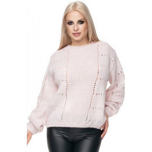 Puchaty sweter damski pudrowy 30059 ze sklepu intimiti.pl w kategorii Swetry damskie - zdjęcie 187861696