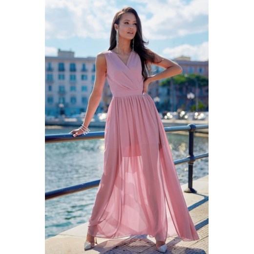 Długa szyfonowa sukienka 0213 brudny róż ze sklepu intimiti.pl w kategorii Sukienki - zdjęcie 187861755