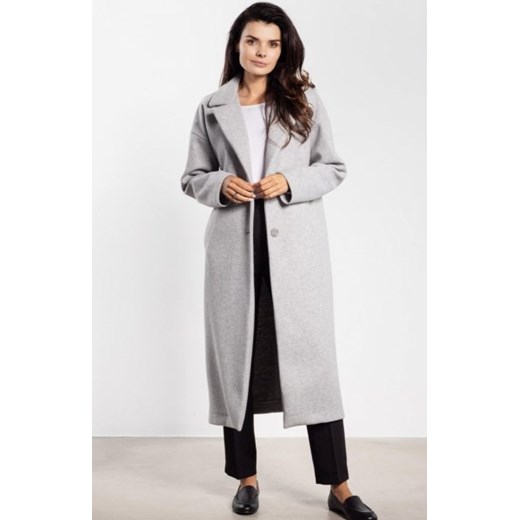 Długi płaszcz damski o prostym kroju z paskiem A750 szary ze sklepu intimiti.pl w kategorii Płaszcze damskie - zdjęcie 187861785