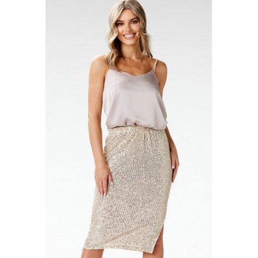 Awama A692 cekinowa midi spódnica beżowa ze sklepu intimiti.pl w kategorii Spódnice - zdjęcie 187862527