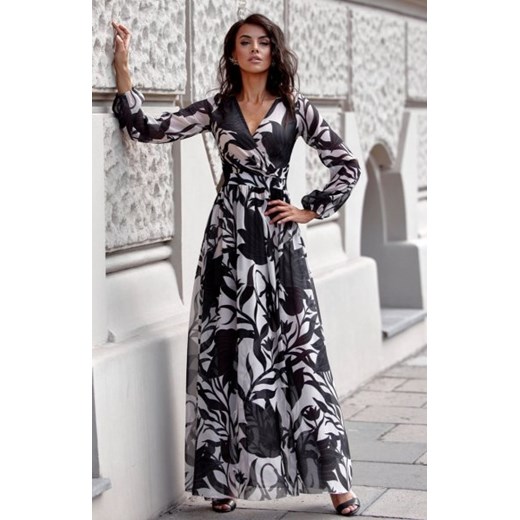Długa sukienka w elegancki print 0419/66D ze sklepu intimiti.pl w kategorii Sukienki - zdjęcie 187862799