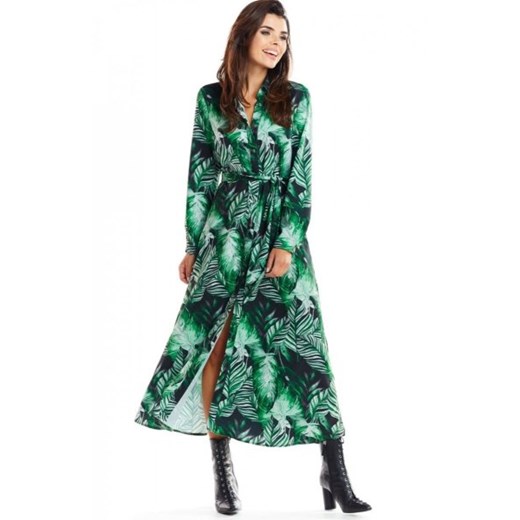 Koszulowa długa sukienka A324 zielony print ze sklepu intimiti.pl w kategorii Sukienki - zdjęcie 187863147