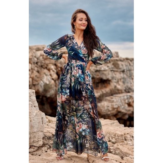 Roco długa sukienka w niebieskie kwiaty 0219/R72 ze sklepu intimiti.pl w kategorii Sukienki - zdjęcie 187863376
