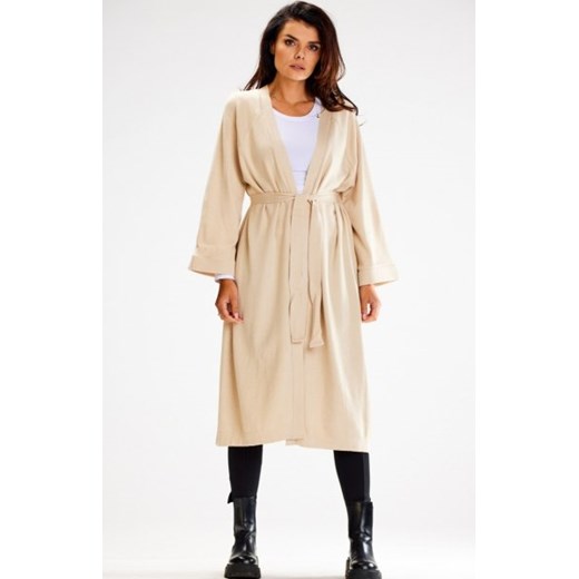 Awama A617 długi sweter z paskiem beżowy ze sklepu intimiti.pl w kategorii Swetry damskie - zdjęcie 187863496