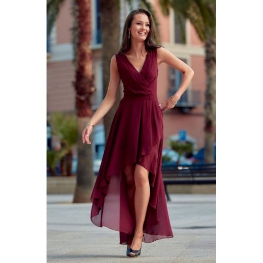 Szyfonowa sukienka z asymetrycznym przodem 0294 bordowa ze sklepu intimiti.pl w kategorii Sukienki - zdjęcie 187863855