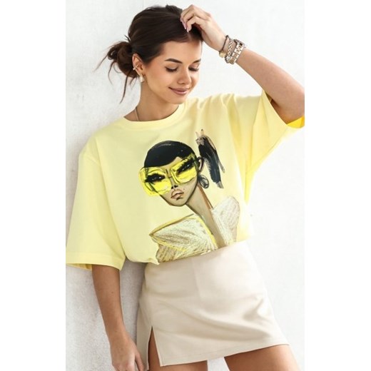 Oversizowy t-shirt damski żółte okulary cytrynowy ze sklepu intimiti.pl w kategorii Bluzki damskie - zdjęcie 187863918