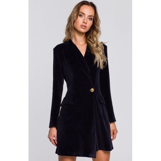 Welurowa granatowa sukienka żakietowa M562 ze sklepu intimiti.pl w kategorii Sukienki - zdjęcie 187863957