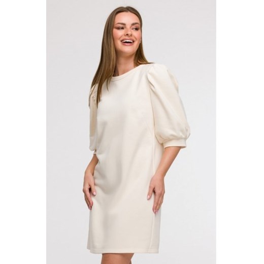 Bewear B291 sukienka z bufiastymi rękawami waniliowa ze sklepu intimiti.pl w kategorii Sukienki - zdjęcie 187864117