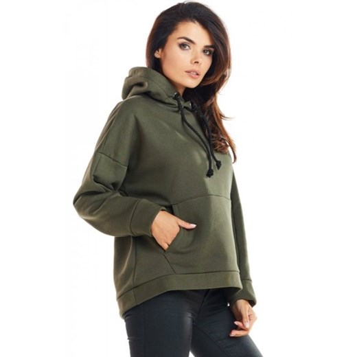 Bawełniana bluza z kapturem khaki M223 ze sklepu intimiti.pl w kategorii Bluzy damskie - zdjęcie 187864137