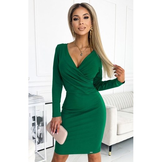 Numoco 398-1 elegancka bawełniana sukienka z kopertowym dekoltem i długim rękawkiem ze sklepu intimiti.pl w kategorii Sukienki - zdjęcie 187864827