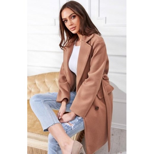 Elegancki karmelowy płaszcz damski ze sklepu intimiti.pl w kategorii Płaszcze damskie - zdjęcie 187864828
