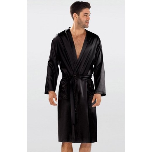 Dkaren Christian satynowy szlafrok męski czarny ze sklepu intimiti.pl w kategorii Szlafroki męskie - zdjęcie 187865029