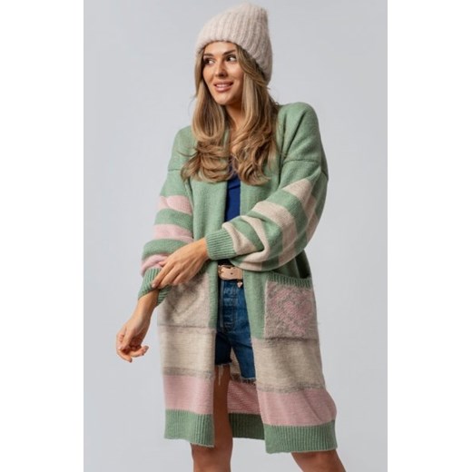 Kolorowy oversizowy długi kardigan Carrie oliwkowy ze sklepu intimiti.pl w kategorii Swetry damskie - zdjęcie 187865098