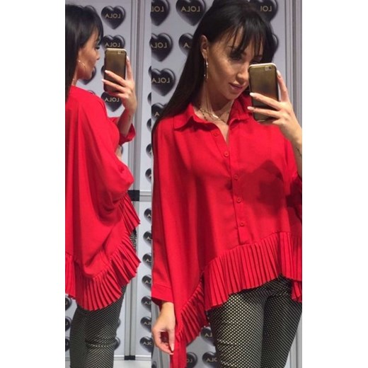 Oversizowa koszula z plisowaniem czerwona ze sklepu intimiti.pl w kategorii Koszule damskie - zdjęcie 187865129