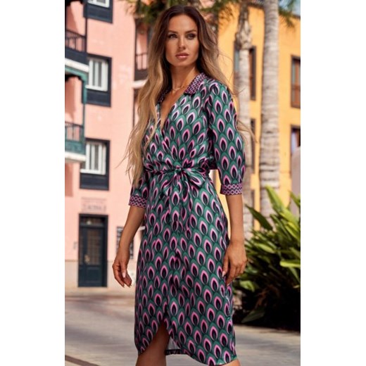 Satynowa sukienka z nadrukiem M668 ze sklepu intimiti.pl w kategorii Sukienki - zdjęcie 187865428