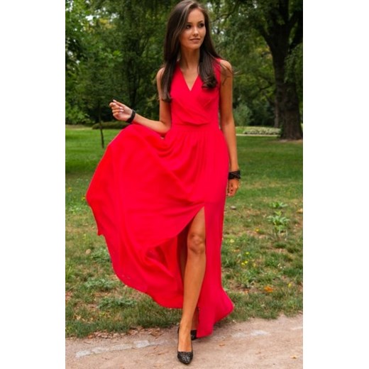 Elegancka szyfonowa sukienka koralowa 0213 ze sklepu intimiti.pl w kategorii Sukienki - zdjęcie 187865469