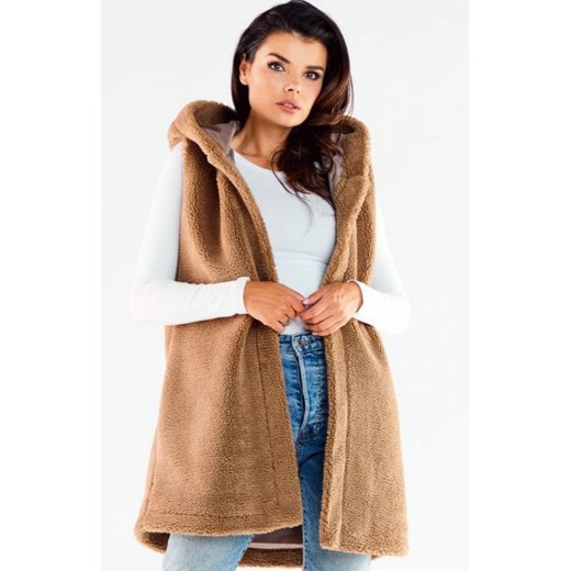 Barankowa kamizelka z kapturem brązowa A535 ze sklepu intimiti.pl w kategorii Kamizelki damskie - zdjęcie 187865527