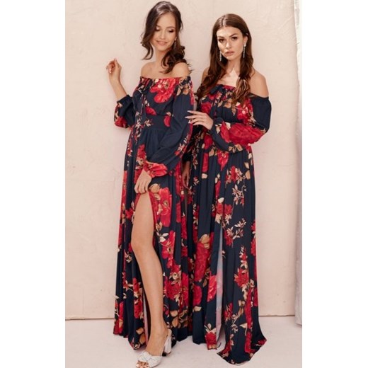 Elegancka długa sukienka w kwiaty 245/L10 ze sklepu intimiti.pl w kategorii Sukienki - zdjęcie 187865619