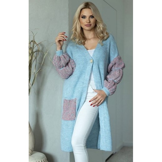 Kolorowy kardigan damski na guzik błękitny 30086 ze sklepu intimiti.pl w kategorii Swetry damskie - zdjęcie 187865998