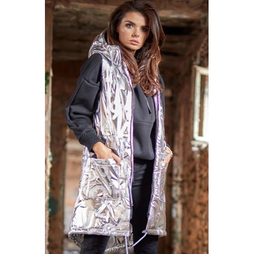 Srebrna kamizelka z kapturem A332 ze sklepu intimiti.pl w kategorii Kamizelki damskie - zdjęcie 187866415