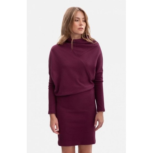 Bewear B309 sukienka bluzowana z dzianiny prążkowanej śliwkowa ze sklepu intimiti.pl w kategorii Sukienki - zdjęcie 187866515