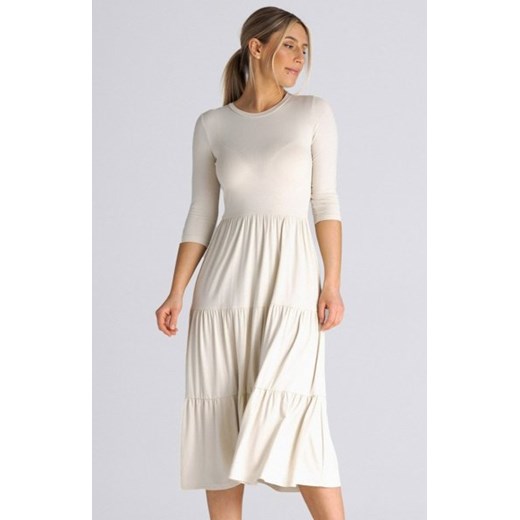 Figl M943 wiskozowa sukienka midi beżowa ze sklepu intimiti.pl w kategorii Sukienki - zdjęcie 187866536