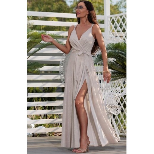 Elizabeth Marina brokatowa długa sukienka szampan ze sklepu intimiti.pl w kategorii Sukienki - zdjęcie 187866615