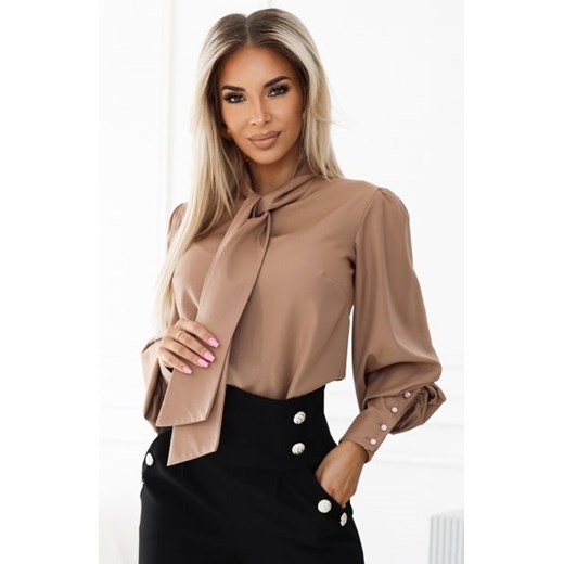 Numoco 578-1 biznesowa bluzka z długim rękawkiem, wiązaniem i guzikami ze sklepu intimiti.pl w kategorii Bluzki damskie - zdjęcie 187866908
