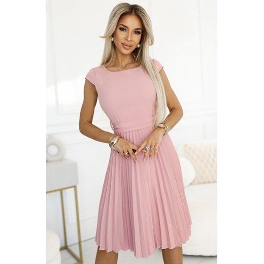 Numoco 311-19 LILA plisowana sukienka z krótkim rękawkiem i paskiem ze sklepu intimiti.pl w kategorii Sukienki - zdjęcie 187867095