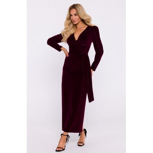 Moe welurowa sukienka wieczorowa maxi bordowa M828 ze sklepu intimiti.pl w kategorii Sukienki - zdjęcie 187867288