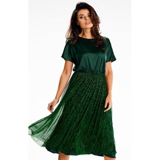 Awama A627 rozkloszowana sukienka midi zielona ze sklepu intimiti.pl w kategorii Sukienki - zdjęcie 187867326