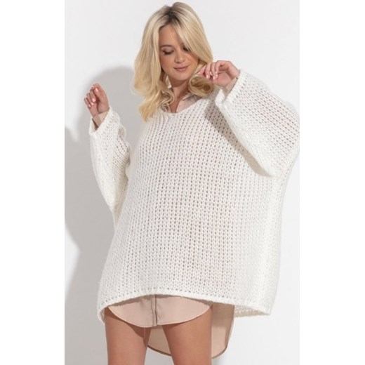 Fobya F1296 oversizowy długi sweter damski ecru ze sklepu intimiti.pl w kategorii Swetry damskie - zdjęcie 187867386