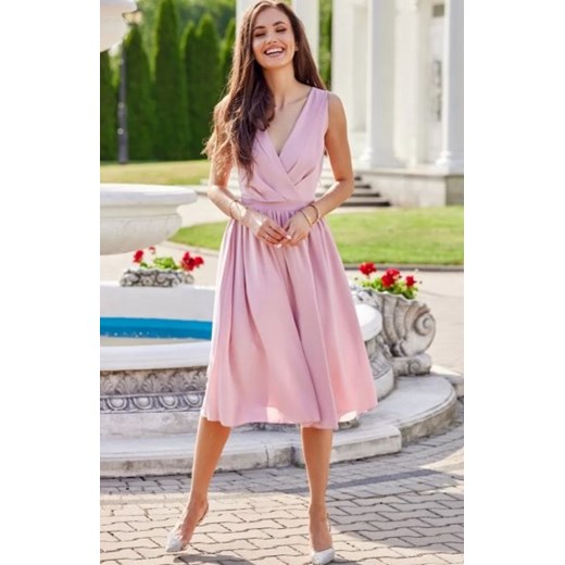 Szyfonowa sukienka midi jasny róż 399 ze sklepu intimiti.pl w kategorii Sukienki - zdjęcie 187867545