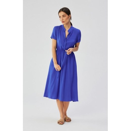 Stylove S366 sukienka ze stójką i wiązaniem w pasie niebieska ze sklepu intimiti.pl w kategorii Sukienki - zdjęcie 187867759