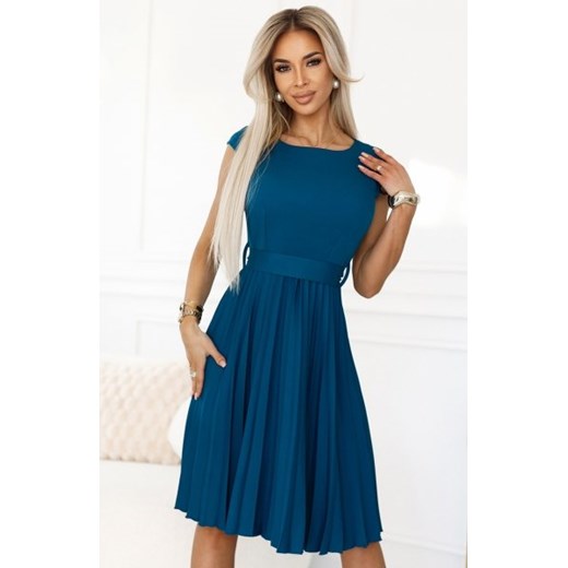 Numoco 311-17 LILA plisowana sukienka z krótkim rękawkiem i paskiem ze sklepu intimiti.pl w kategorii Sukienki - zdjęcie 187867776