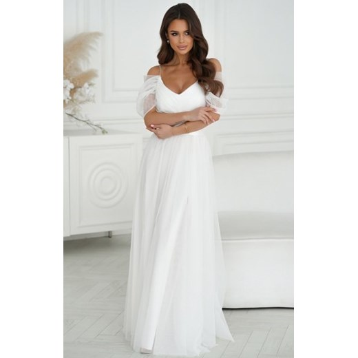 Szyfonowa długa sukienka hiszpanka ecru 310-04 ze sklepu intimiti.pl w kategorii Sukienki - zdjęcie 187868125