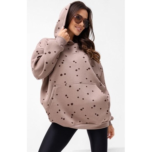 Oversizowa bluza damska z kapturem kropeczki cappucino ze sklepu intimiti.pl w kategorii Bluzy damskie - zdjęcie 187868139